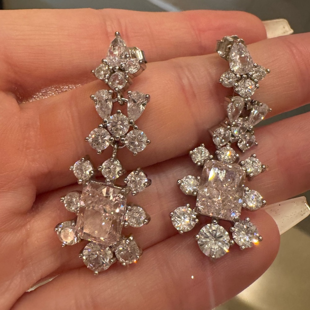 Fancy Pink Simulated Crystal Drop Earrings